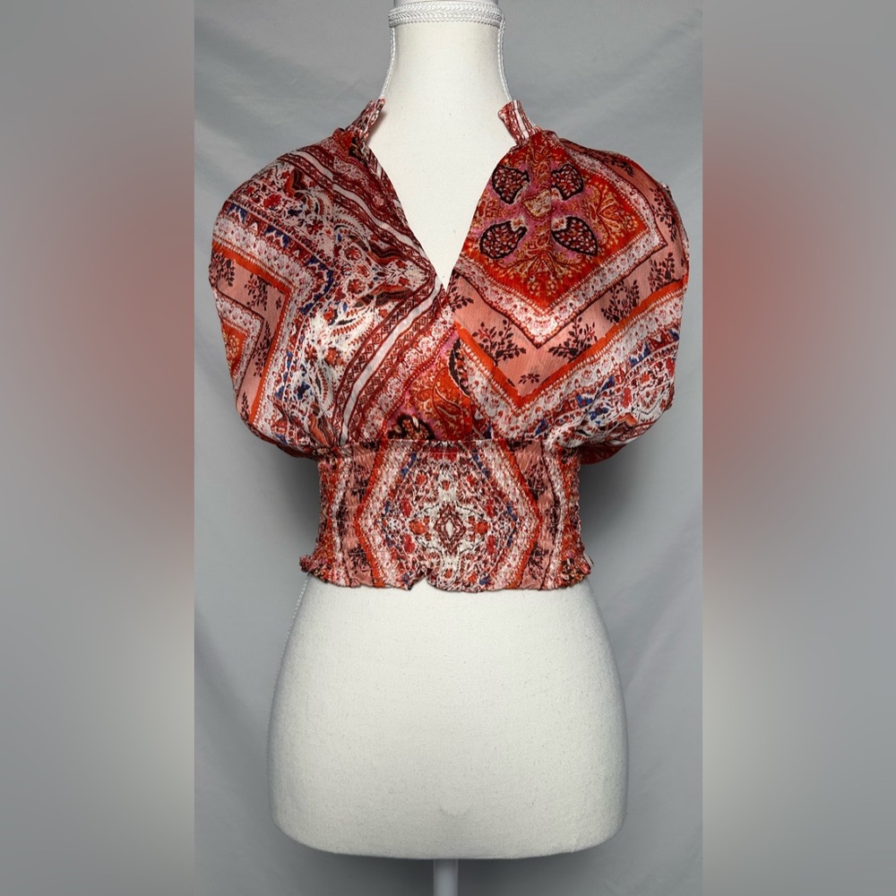 GUESS Floral Paisleyโ Cropped Cinched Summer Vacation Sleeveless Top Size XS